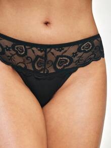 SHAPORA Mutandine vintage a vita alta in rete trasparente con motivo floreale a cuore, pantaloncini comodi e aderenti per le donne - nero - Visualizzare 5