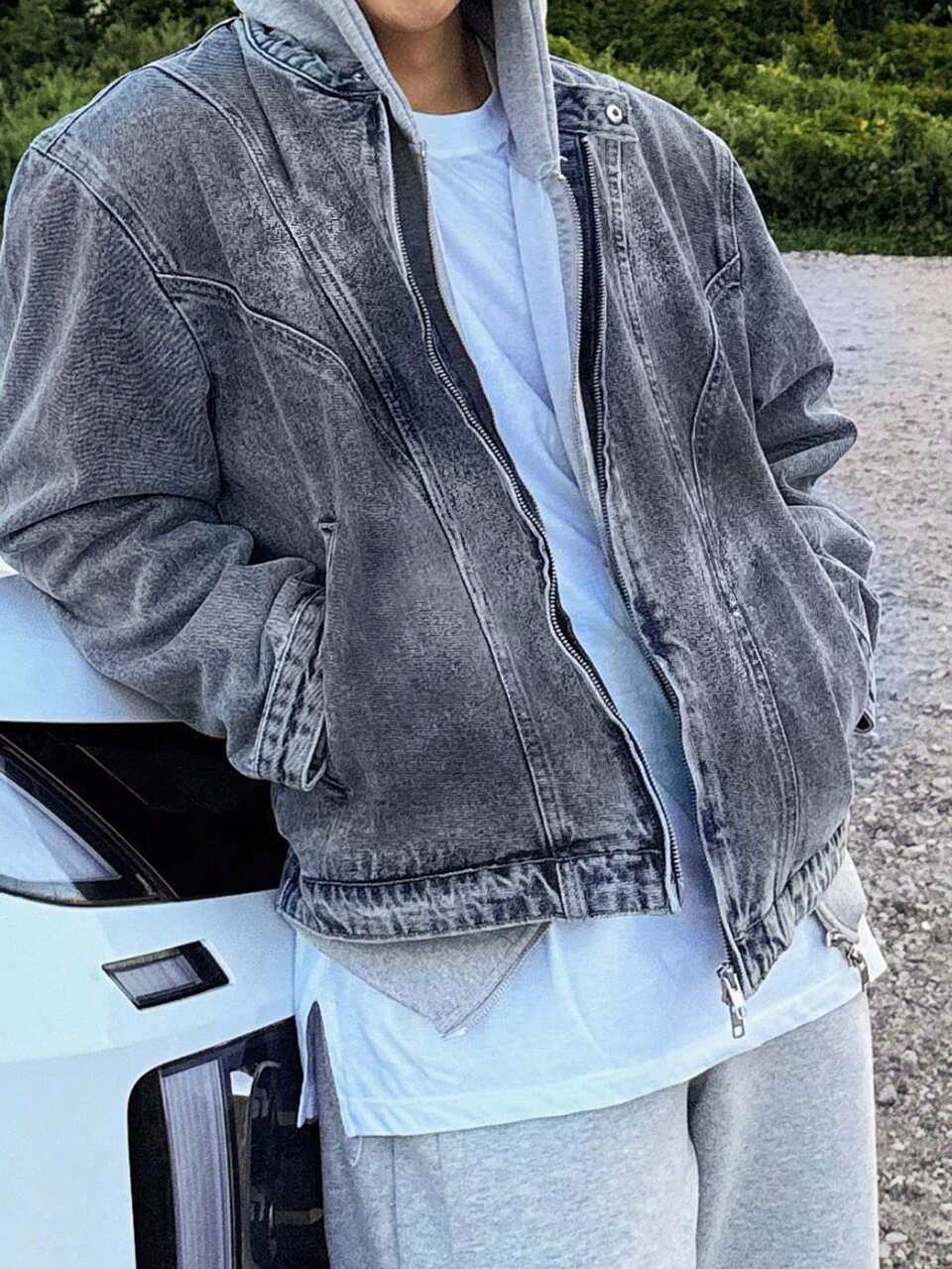 Short Washed Blue Denim Jacket For Men, Spring/Autumn