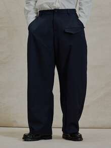 Smart Style Tailored Button Fastening Baggy Trouser Bottoms Front Triangle Pocket Detailing Pants Spring Summer Essentials - Navy Blue - View 2