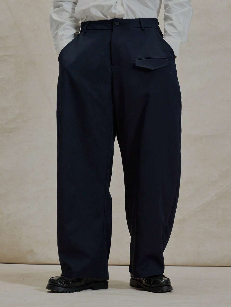 Smart Style Tailored Button Fastening Baggy Trouser Bottoms Front Triangle Pocket Detailing Pants Spring Summer Essentials