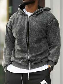 Heavens Edit Autumn And Winter "It Is What It Is" Pattern Men's Hooded Sweatshirt Top, Slightly Elastic Fit Washed And Distressed Cotton Black Long-Sleeved Cardigan Zipper Sweatshirt, Outdoor Daily Casual Jacket - Black - View 6