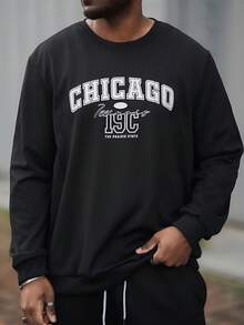 Heavens Edit 男士复古美式圆领卫衣，芝加哥字母印花，休闲街头风，秋冬款，长袖上衣 - 黑色 - 查看 4