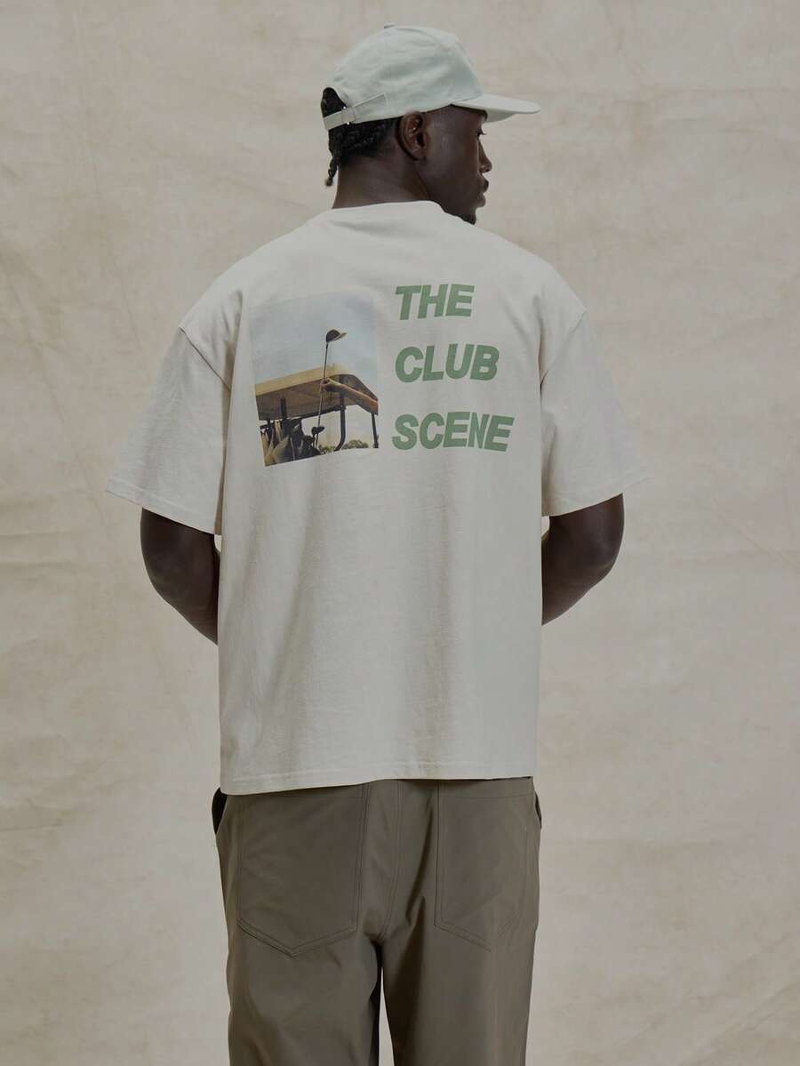 Musero Where The Grass Really Is Greener Slogan Short Sleeve Graphic Print Top Crew Neck Dropped Shoulder Tshirt Spring Summer Essentials - Apricot - View 1