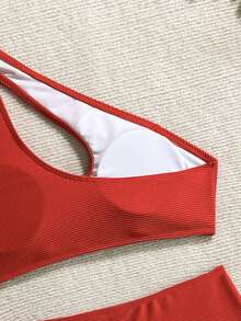 Swim Basics Conjunto de bikini de unicolor para vacaciones en la playa - Rojo - Ver 7