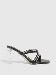 CUCCOO SZL Women's Rhinestone Design Fashionable Elegant Versatile High Heel Sandals Prom Heels Summer Shoes - Black - View 8