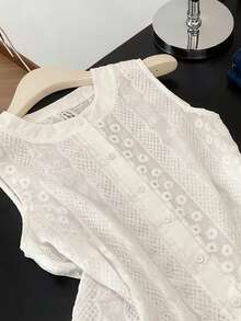 GlowEve Women's Casual Sleeveless Embroidered Blouse, Summer - White - View 3