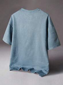 STYNVO Áo thun nam cổ điển thêu chữ thập vai rộng rãi, phong cách thập niên 2000 - Màu xanh bụi bặm - Xem 2