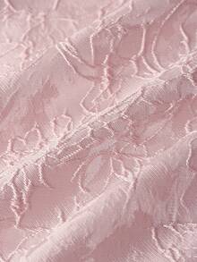 Ellevyn 女士圆领短袖提花纹理面料粉色收腰褶裥A字优雅日常/约会中长连衣裙，早春 - 粉色 - 查看 15