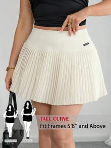 SHEIN Tall CURVE 大码纯色极简百褶裙，夏季女装休闲度假Y2K风格半身裙，适合夏季、情人节、毕业典礼、暑假等场合，休闲百搭。 - 白色 - 查看 6