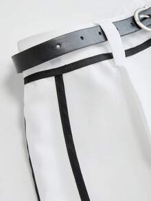 Franclia Women's Elegant Fitted Black Jumpsuit With Belt Contrast And White Shorts 2 Pieces Set - Black and White - View 6