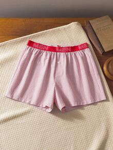 Men's Striped Letter Webbing Casual Loose Summer Airy Pants - Red and White - View 1