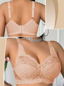 DesireSculpt 1pc Plus Size Women Lace Wireless Bra - Apricot - View 4