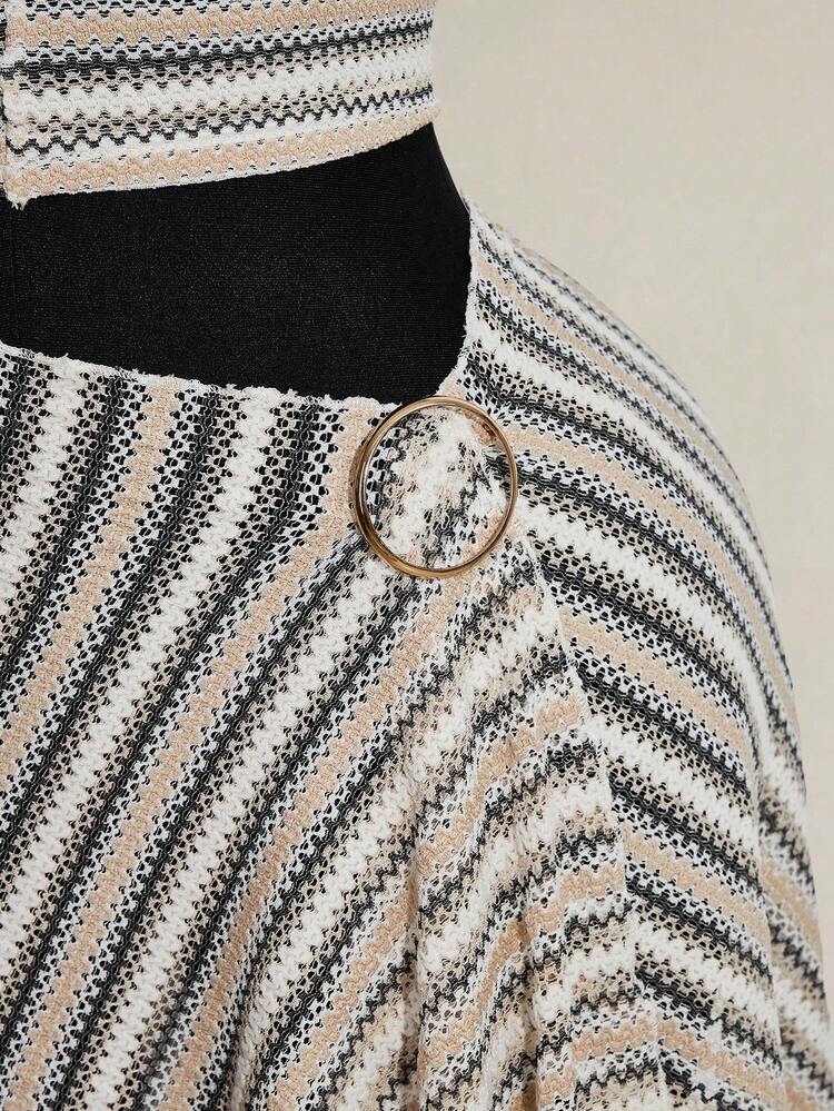 SHEIN ICON 女士条纹腰环连接不对称下摆时尚半身裙 - 彩色 - 查看 5