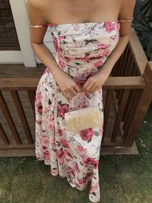 Livesso Conjunto de 2 piezas de blusa con nudo y falda casual estampada para mujer, adecuado para bodas, graduaciones y otros eventos bohemios - Rojo - Ver 7