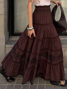 Livesso Cotton Pleated Skirt For Women - Coffee Brown - View 1