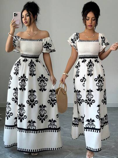 Elenzga Elegant And Fashionable Summer Long Dress For Women With Woven Prints