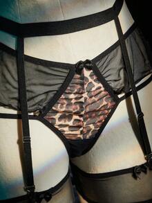 SpicyHot 5pcs Leopard Print Mesh Patchwork Sexy Lingerie Set - Multicolor - View 5