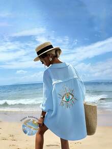 Vaclyn Women's Loose Fit Sequin Embellished Midi Dress, Versatile Long Sleeve - Baby Blue - View 3