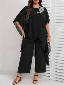 Reflora Bộ đồ 2 món màu đen rộng rãi gồm áo và quần ống rộng, thích hợp cho nữ mùa hè. - màu đen - Xem 8