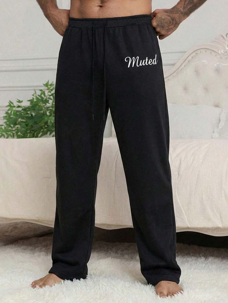 Men's Spring Letter Print Elastic Waist Long Lounge Pants
