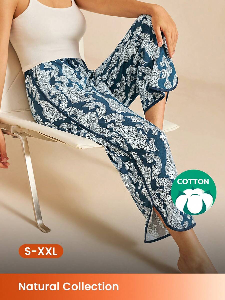 LUVLETTE Soft Cotton Patterned Wide Fit Women Lounge Bottom Airy Pajama Pants Pajama Style Trousers Pants With Pockets - Pink - View 1