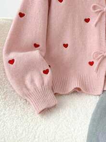 SHEIN Frenchy 女士休闲优雅针织开衫，适合情人节，心形刺绣 - 彩色 - 查看 4