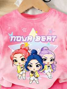 2pcs/Set Baby Girl Casual Fashionable K-POP Cartoon Girl Pentagram Tie-Dye Tie Dye Short Sleeve Knit T-Shirt And Matching Tie-Dye Shorts Set, Comfortable For Daily And Holiday Wear - Multicolor - View 5