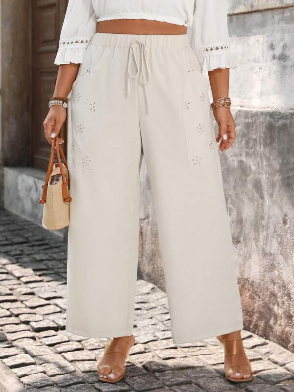 Linhara Plus Size Elegant & Fashionable Comfortable Pants, Flattering Fit For Vacation, Dates, Parties, Embroidered High-Quality