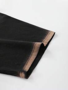 ROMWE MEN Goth Men's Handpainted Slogan Print Loose Fit Round Neck T-Shirt Spring/Summer - Black - View 5