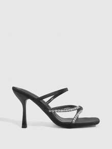 CUCCOO SZL Women's Solid Color Square Toe Elegant High Heel Sandals, Summer Summer Shoes - Black - View 9
