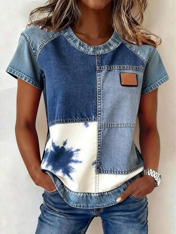 EMERY ROSE Camiseta de manga corta de cuello redondo con ajuste holgado y casual, cómoda para el verano