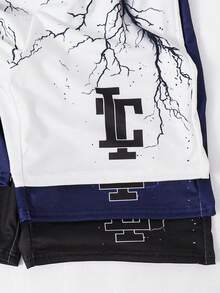 SHEIN 3件套 青少年男童度假学院风印花宽松直筒针织短裤，3种颜色 - 彩色 - 查看 5