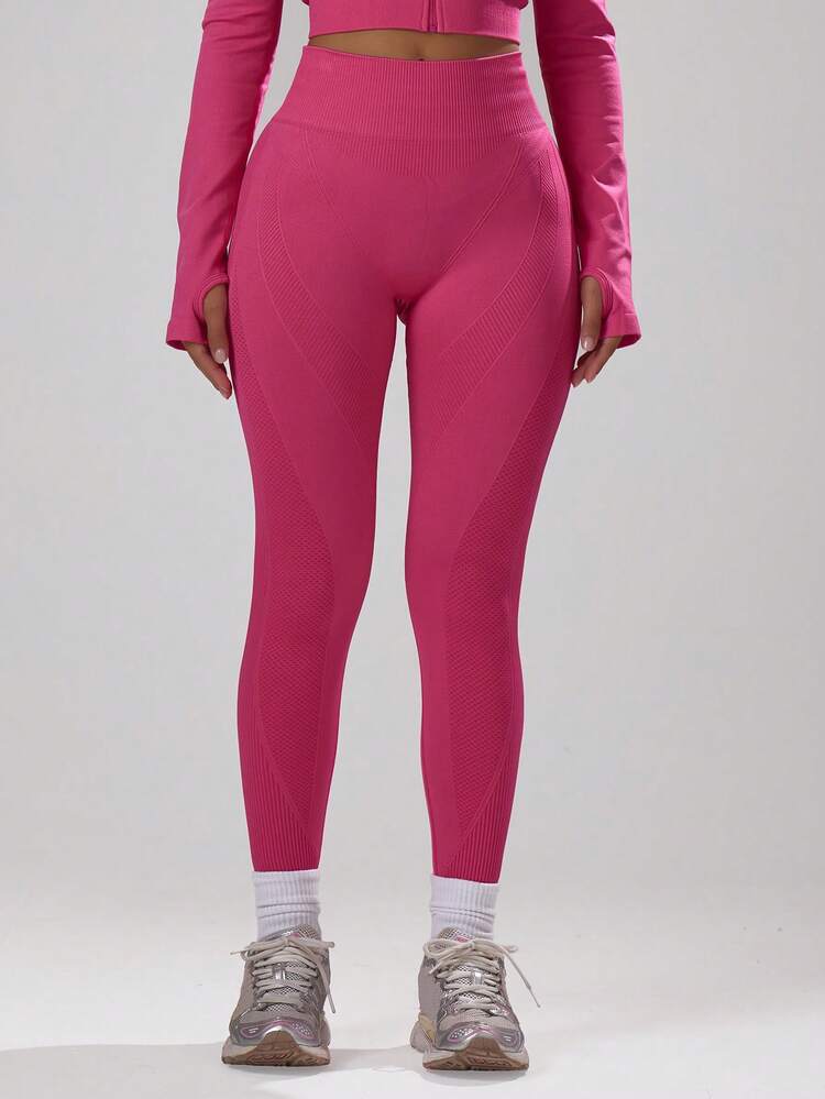 Musera Sport Ribbed Waist Seamless Leggings Summer Holiday Ibiza Beachwear, Padel, Tennis, Pickleball Gym Fitness Fall Winter - Hot Pink - View 3