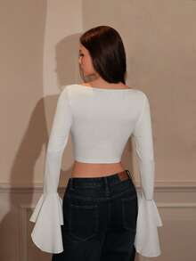Modelyn Stylish Long Sleeve Fashionable Niche Fitted Blouse For Women - White - View 2