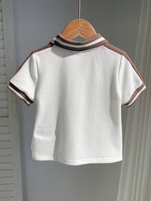 SHEIN Baby Boy Cute Bear Print Short Sleeve Polo Shirt,White Summer Toddler Top Clothes,Vintage Brown Baby Collar Shirt,Back-To-School,Carrer Day,Cute - Khaki - View 2