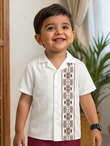 LMoss Kids Young Boy Printed Woven White Casual Shirt, Fashionable, Suitable For Spring/Summer - Multicolor - View 1