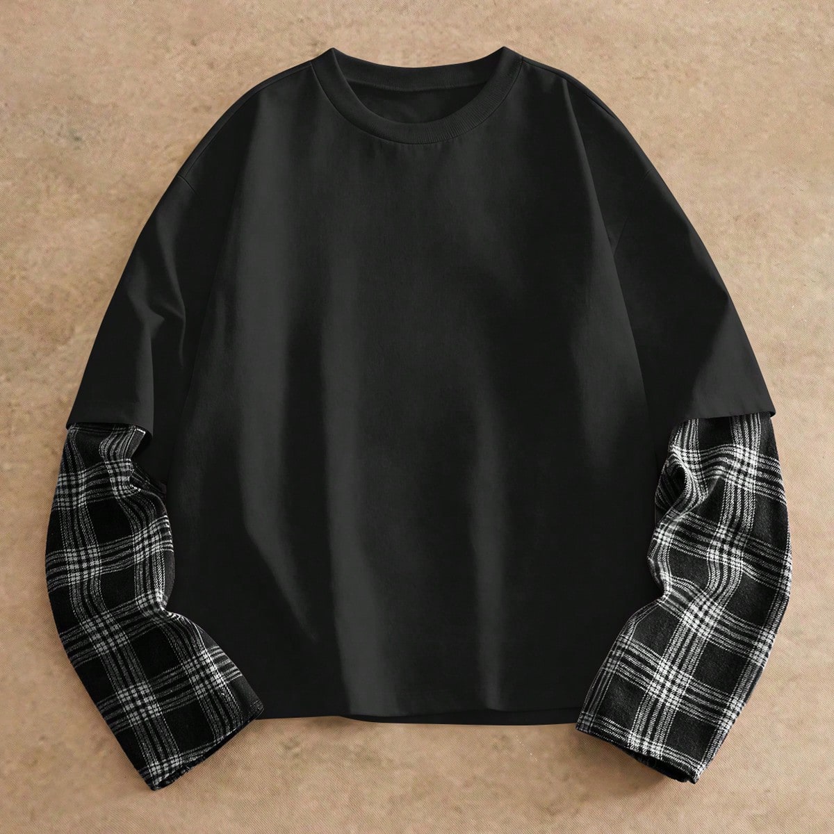 Camiseta casual de patchwork a cuadros para hombres de talla grande, primavera/otoño, vacaciones, regalos del Día del Padre