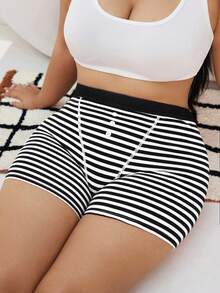 SHEIN 1 pieza Ropa interior transpirable de rayas para talla grande - Blanco y Negro - Ver 4