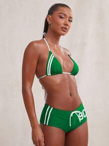 NYA SZN Bộ bikini hai mảnh dây buộc ngắn, kiểu dáng thể thao kẻ sọc, thích hợp cho kỳ nghỉ biển, màu đỏ dành cho nữ. - màu xanh lá - Xem 5