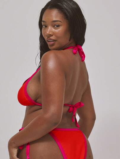MUSERA Plus Size Contrast Binding Triangle Bikini Top Only Spring Summer Cute Holiday Vacation Swim Ibiza Beach Sexy