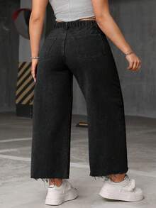 SHEIN CURVE+ Damen Jeans in Große Größen, lässig, nicht dehnbar, schwarz - Schwarz - Übersicht 2