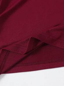 SHEIN 一件式短袖休闲印花春夏少女夏季通勤套装，运动休闲直筒裤，短袖轻便舒适两件套。 - 酒紅色 - 查看 8