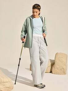 Exploreva Quần nữ dáng rộng, cạp chun, khóa kéo, thích hợp mặc ngoài trời. - Màu Xám nhạt - Xem 6