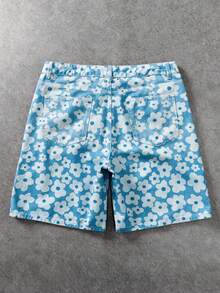 ROMWE MEN Street Life Quần short denim nam in họa tiết hoa, kiểu dáng thường ngày. - Màu xanh lam - Xem 2