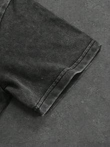 Manfinity Hypemode 男士休闲字母图案圆领短袖T恤，夏季 - 黑色 - 查看 6