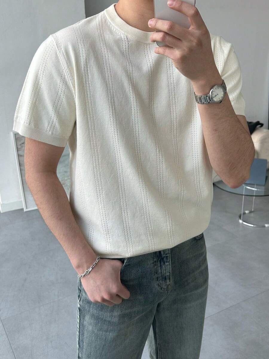 DAZY Men's Casual Solid Beige Round Neck T-Shirt, Summer - Beige - View 1