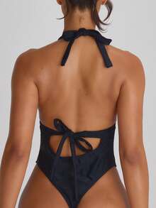 Musera Resort Áo tắm cổ yếm buộc dây sau gáy, kiểu dáng gợi cảm, thích hợp cho kỳ nghỉ hè, du lịch, đồ bơi cơ bản, màu trơn, đồ bơi nghỉ dưỡng, đồ bơi cơ bản. - màu đen - Xem 4