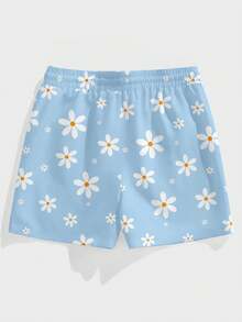 Manfinity RSRT Men's Beach Shorts With Milk Silk Lining, Light Blue Fresh Daisy Flower Print Beach Shorts - Multicolor - View 3