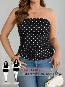 SHEIN Tall CURVE Áo ống chấm bi tối giản, ôm sát, thời trang dành cho nữ cỡ lớn, thích hợp cho mùa hè, kỳ nghỉ, ngày lễ tình nhân, lễ tốt nghiệp, kỳ nghỉ, phong cách thường ngày, chấm bi, áo đen, kỳ nghỉ biển, áo quây cho nữ. - màu đen - Xem 3