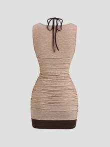 SHEIN Unity Đầm nữ màu nâu thanh lịch, thoải mái, kiểu dáng retro, thích hợp cho kỳ nghỉ, đi biển, hàng mới về mùa xuân/hè. - màu nâu - Xem 4